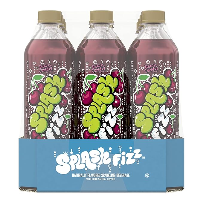 Splash Fizz, Black Cherry Flavored Sparkling Water, Zero Sugar, with Electrolytes, 20 Fl Oz, 12 Pack