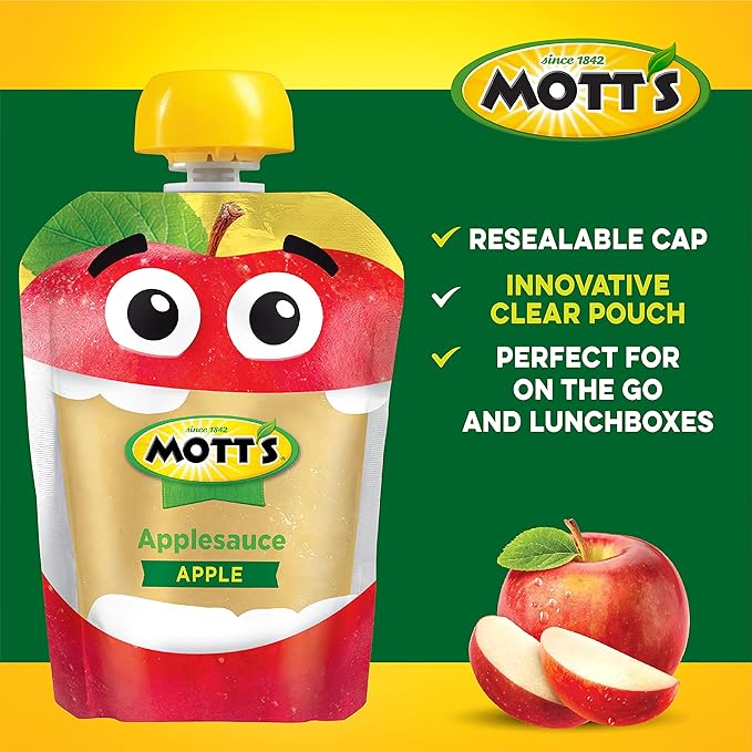 Mott's Applesauce, 3.2 Oz Clear Pouches, 24 Count (6 Packs Of 4), No Artificial Flavors, Good Source Of Vitamin C, Nutritious Option For The Whole Family