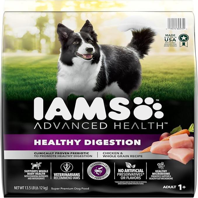 IAMS Advanced Health Adult Healthy Digestion Dry Dog Food with Real Chicken, 13.5 lb. Bag