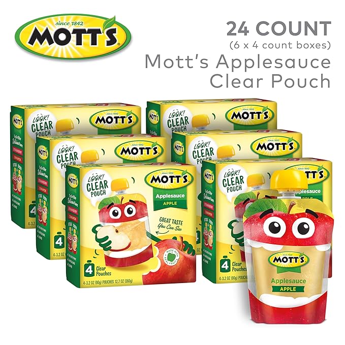 Mott's Applesauce, 3.2 Oz Clear Pouches, 24 Count (6 Packs Of 4), No Artificial Flavors, Good Source Of Vitamin C, Nutritious Option For The Whole Family