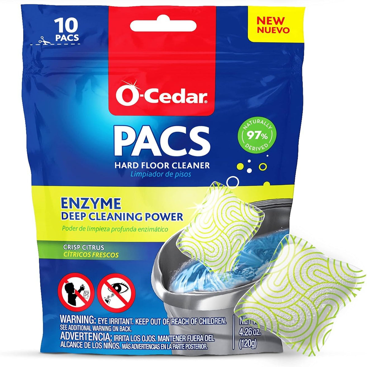 O-Cedar PACS Hard Floor Cleaner, Crisp Citrus Scent 10 Count (1-Pack)